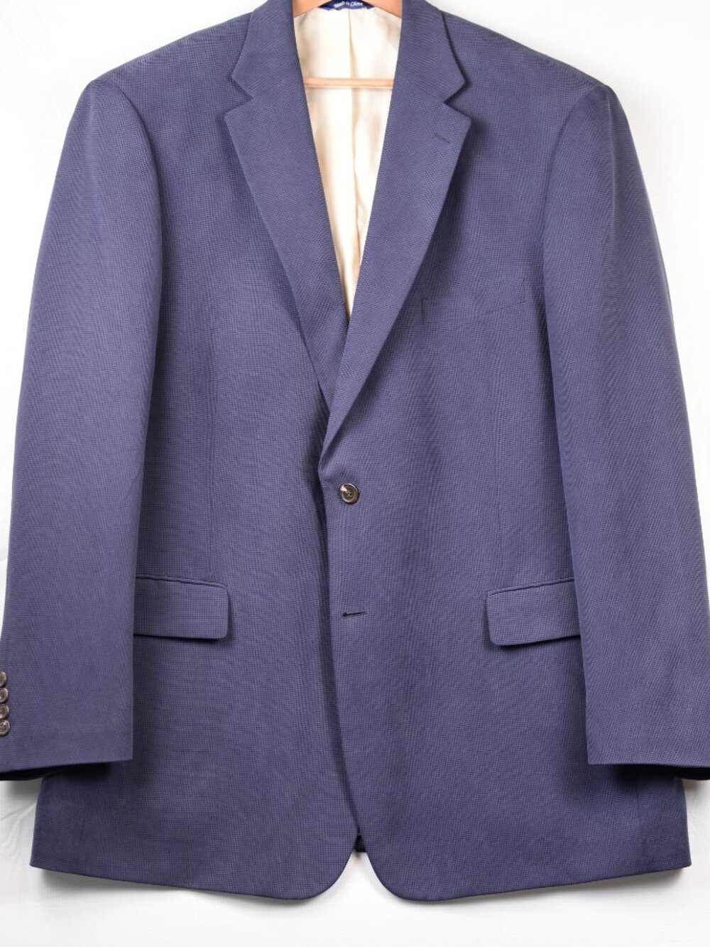 Alan Flusser 100% Silk Sport Coat -- Blue/Navy Puppytooth -- Size 48L